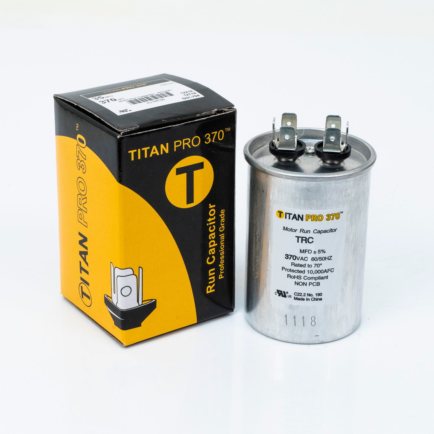 TitanPro TRC20 HVAC Round Motor Run Capacitor 20 MFD/UF 370 Volts 